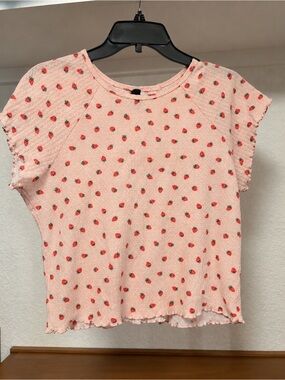 Alya Pink Strawberry-Print Short Sleeve Top